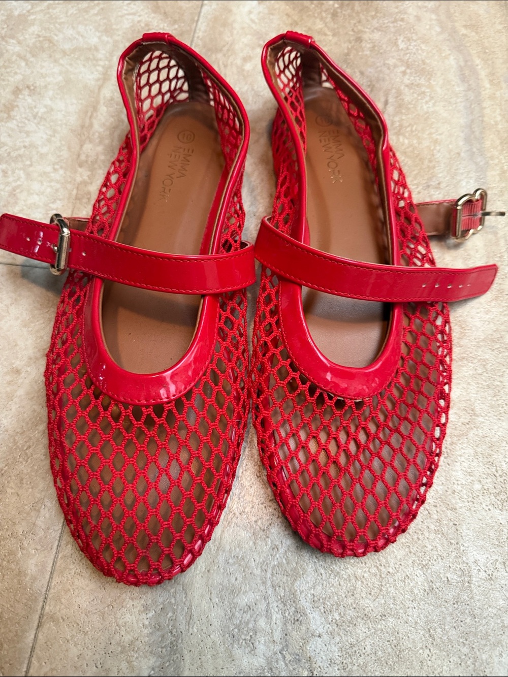 Red Mesh Mary Jane Flats with Adjustable Strap